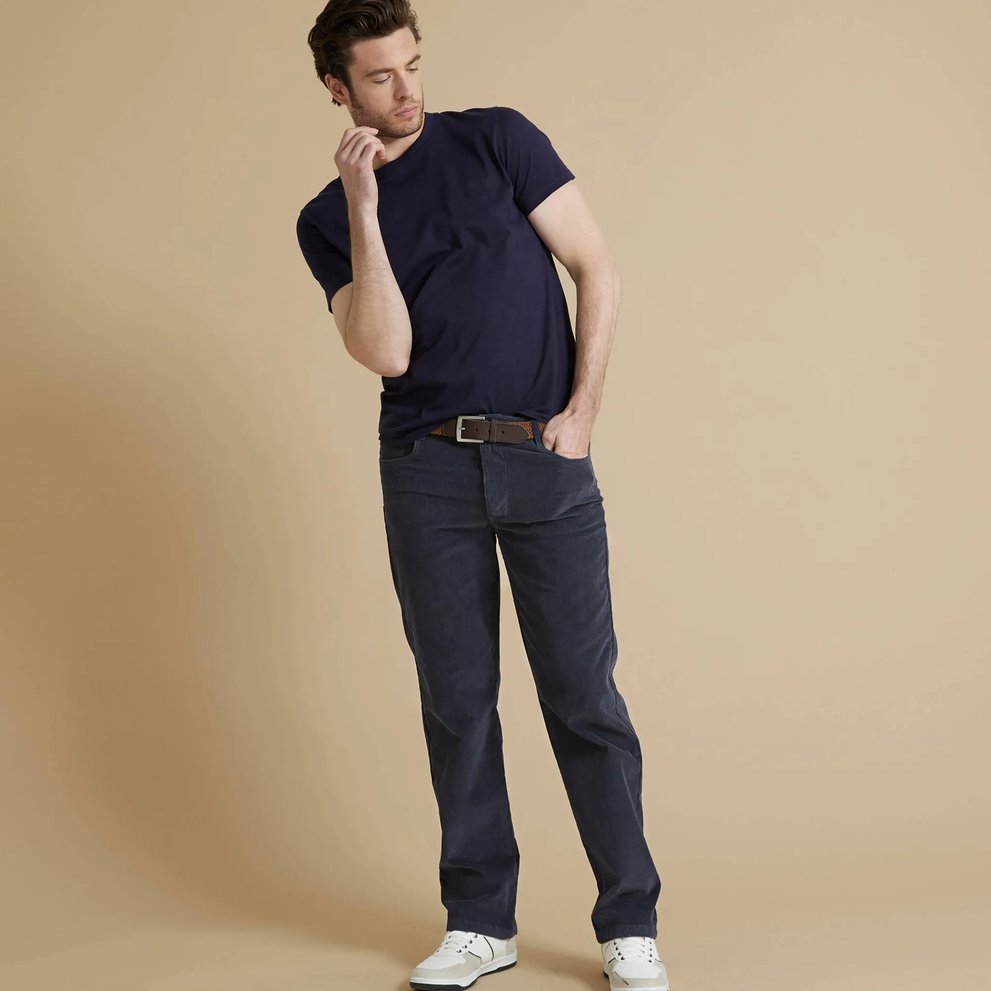 Broek<Blancheporte Rechte broek in fijngeribd velours, 5 zakken grijsblauw