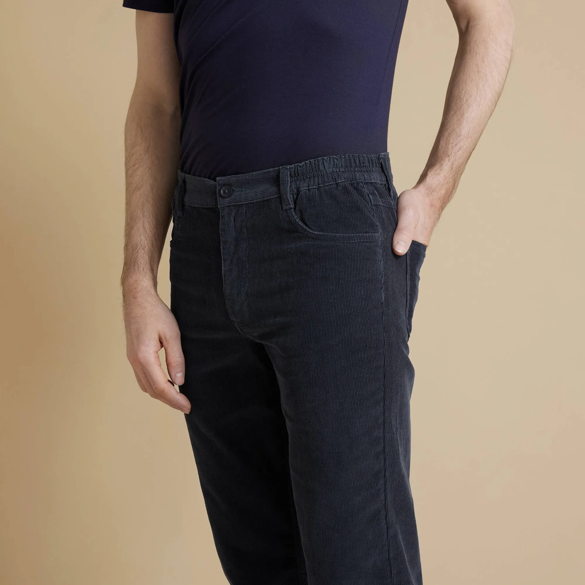 Broek<Blancheporte Rechte broek in fijngeribd velours, 5 zakken grijsblauw