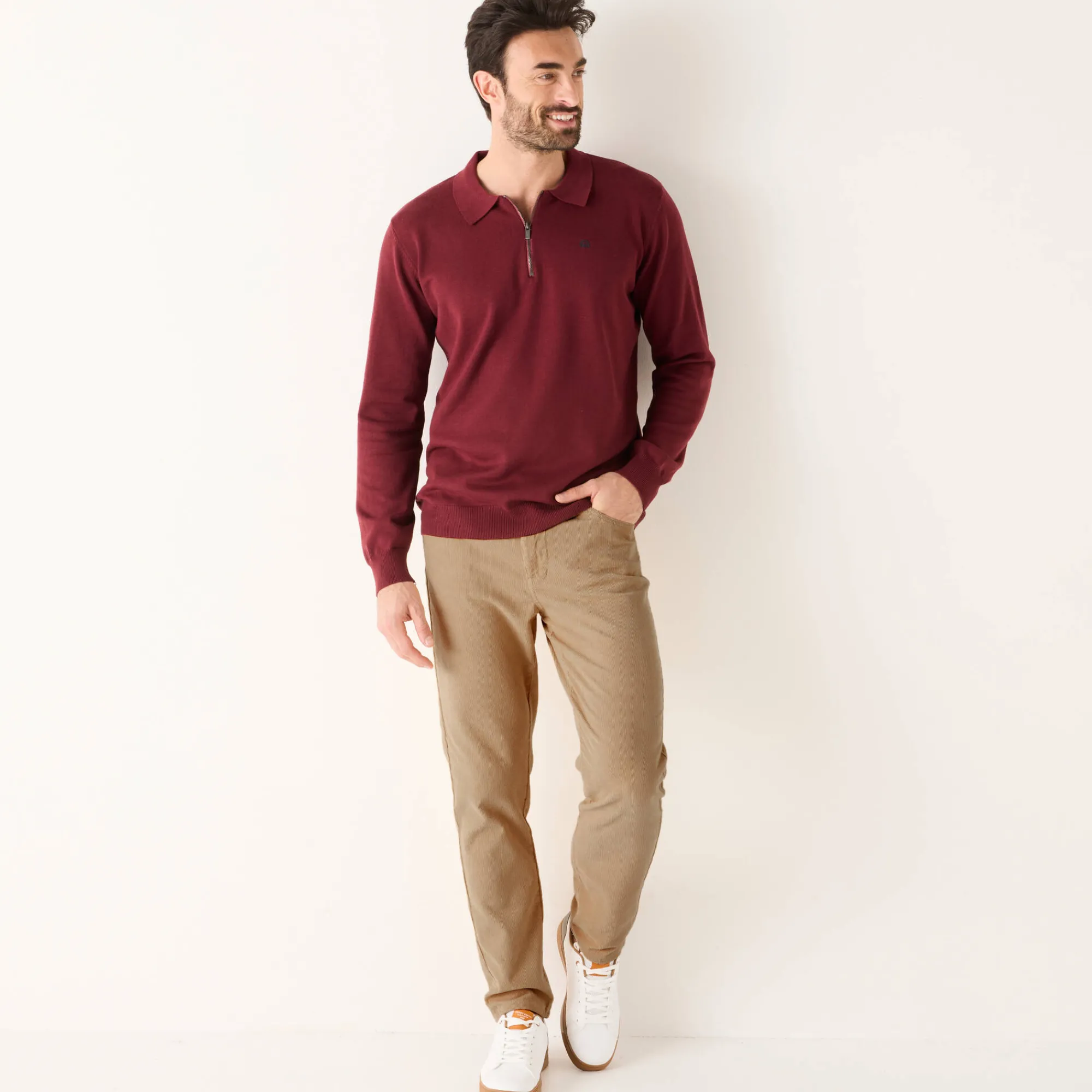 Broek<Blancheporte Rechte broek in fijngeribd velours, 5 zakken beige