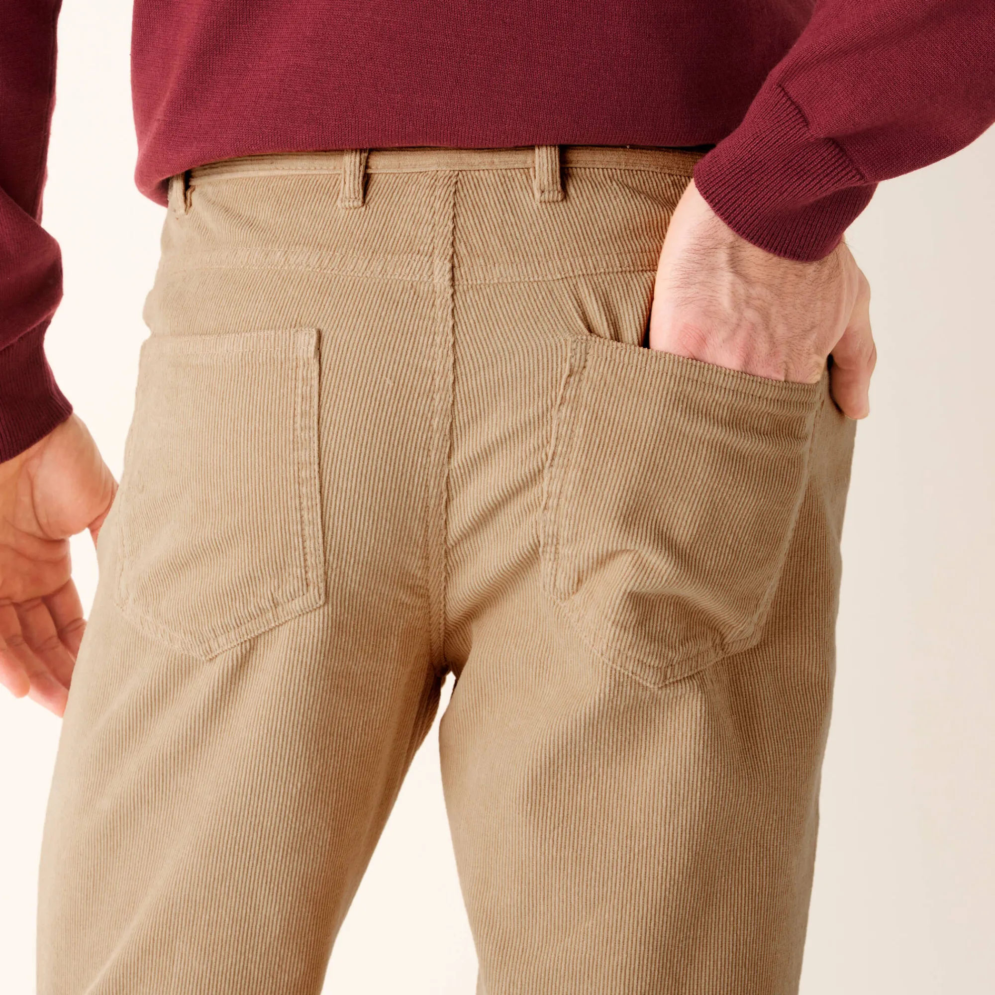 Broek<Blancheporte Rechte broek in fijngeribd velours, 5 zakken beige
