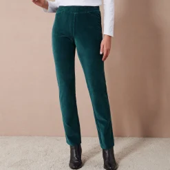 Broek<Blancheporte Rechte broek in fluweeltricot donkergroen