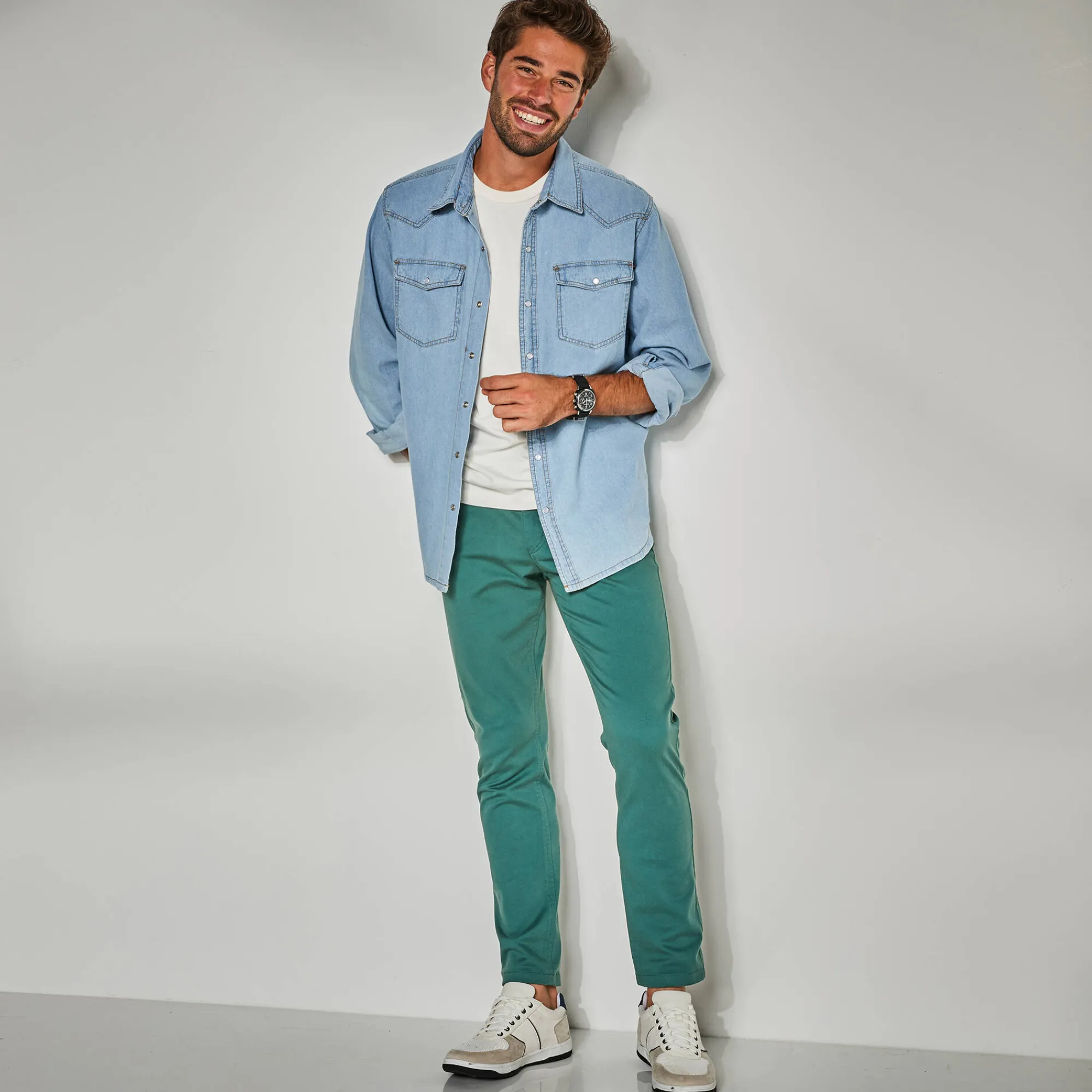 Broek<Blancheporte Rechte broek in rekbare twill dennengroen