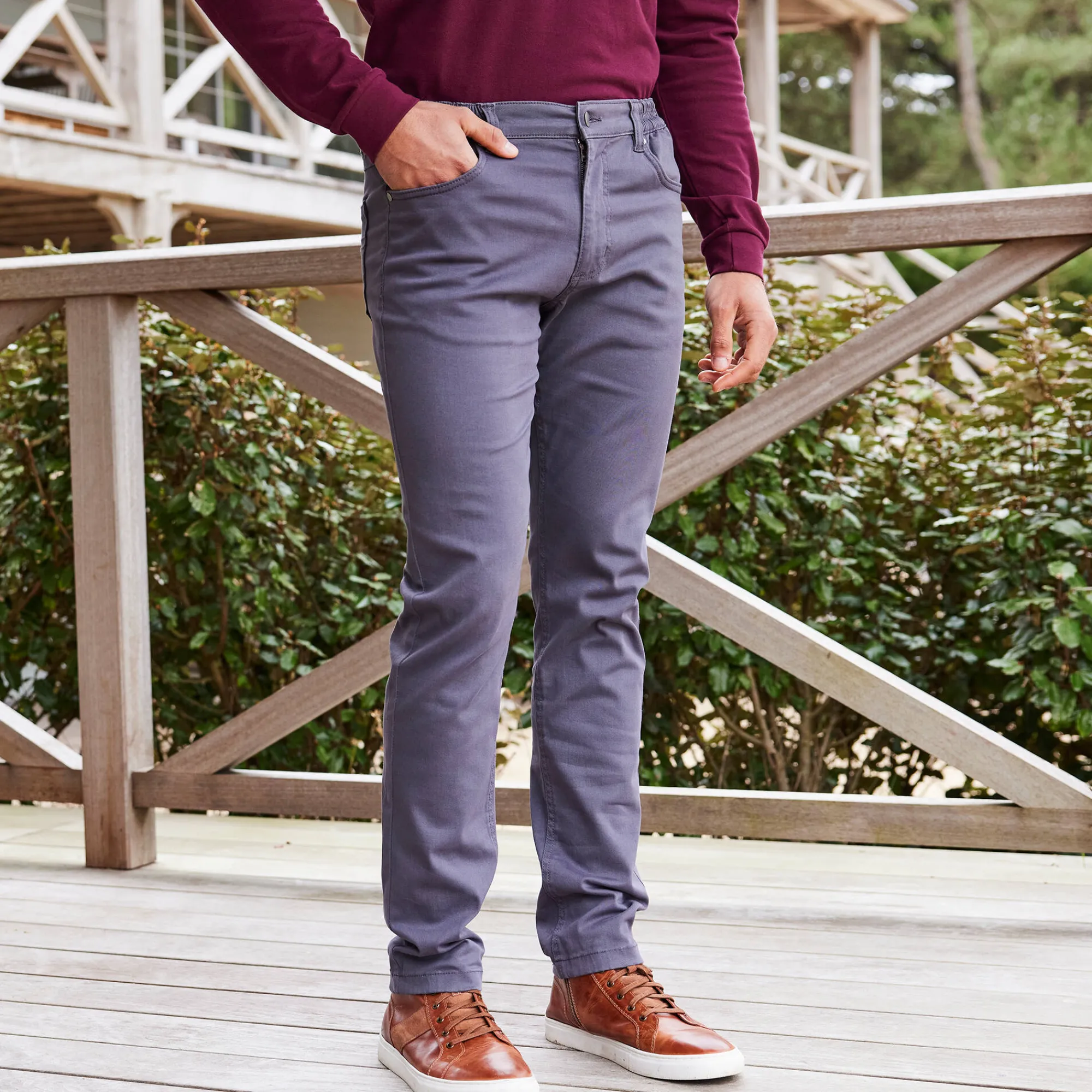 Broek<Blancheporte Rechte broek in rekbare twill antraciet