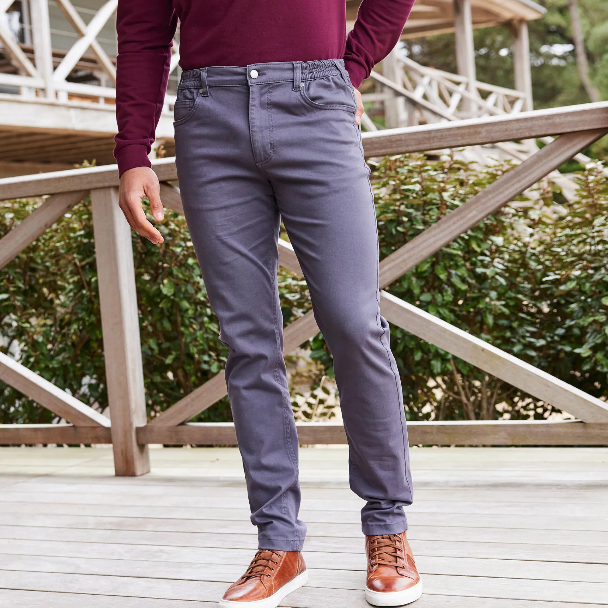 Broek<Blancheporte Rechte broek in rekbare twill antraciet