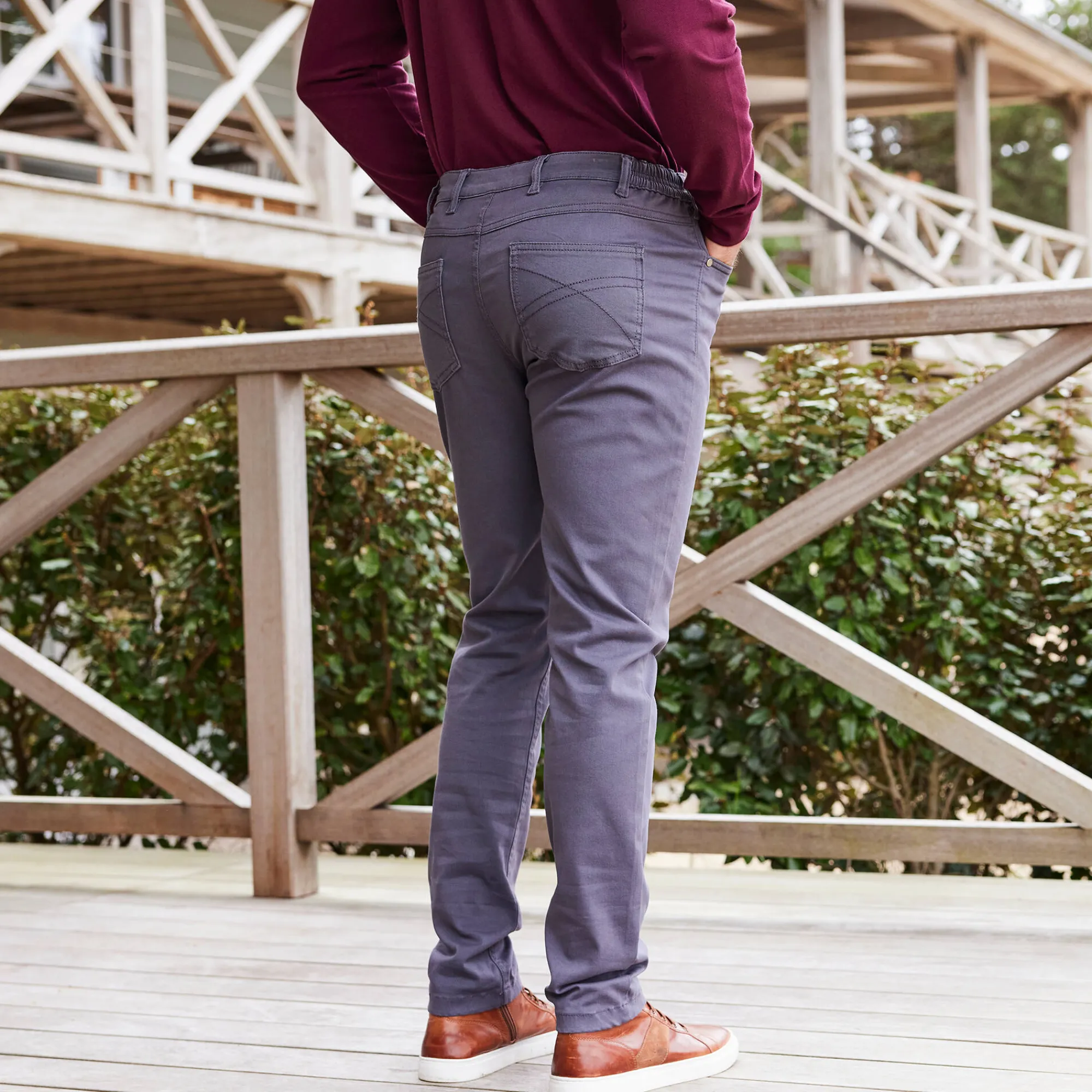 Broek<Blancheporte Rechte broek in rekbare twill antraciet