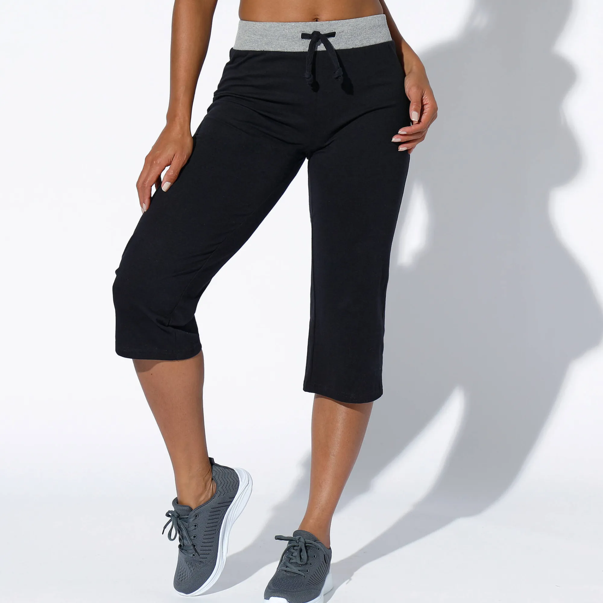 Broek<Blancheporte Rechte 3/4-broek in tricot zwart / chiné grijs