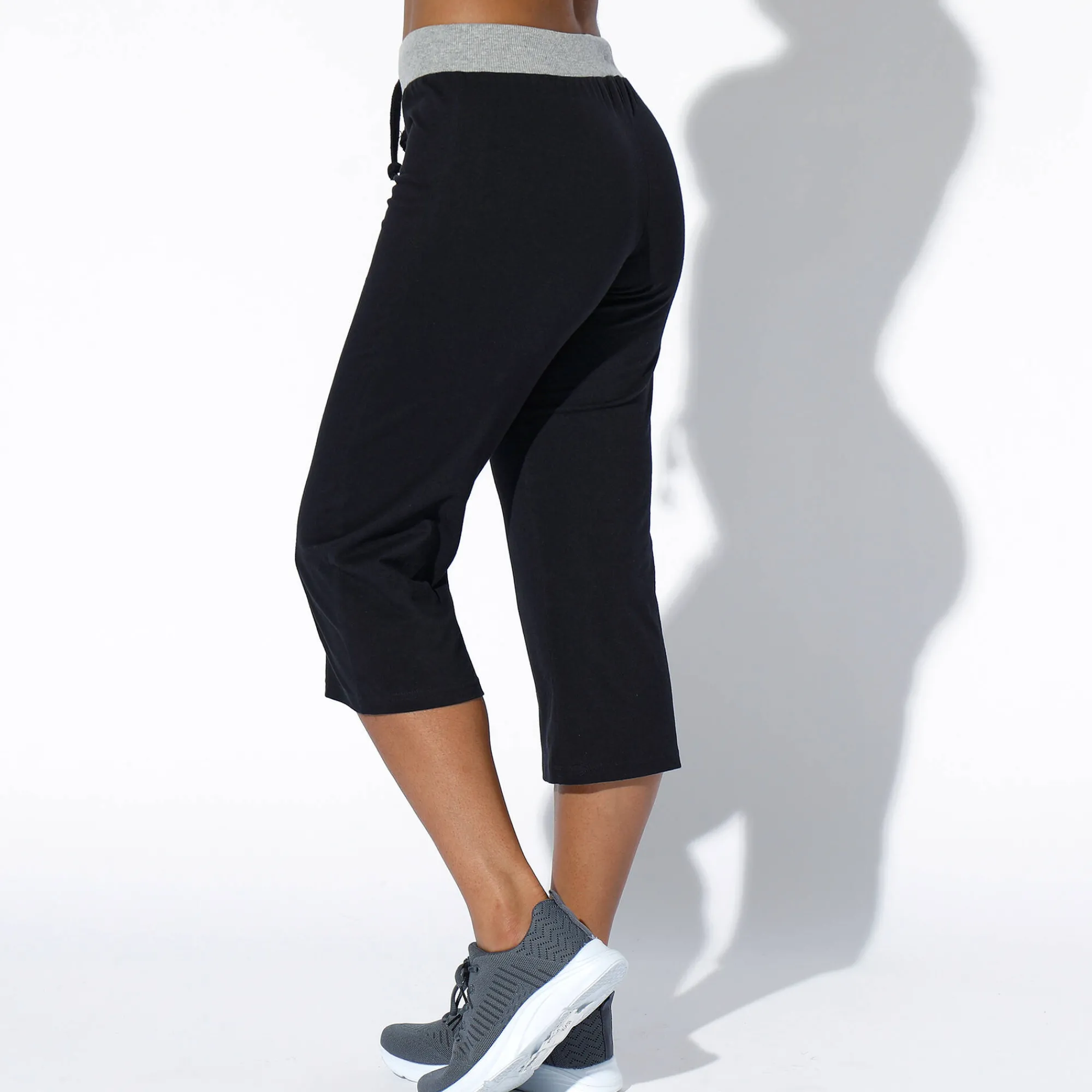 Broek<Blancheporte Rechte 3/4-broek in tricot zwart / chiné grijs