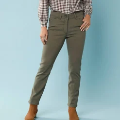 Broek<Blancheporte Rechte broek met deelnaden, kleine lengtes olijfgroen
