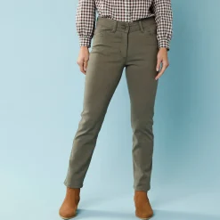 Broek<Blancheporte Rechte broek met deelnaden, speciaal voor kleine lengtes olijfgroen