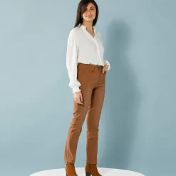 Broek<Blancheporte Rechte broek met deelnaden, speciaal voor kleine lengtes hazelnootbruin