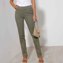 Broek<Blancheporte Rechte broek met elastische taille kaki
