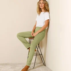 Broek<Blancheporte Rechte broek met elastische taille lindegroen