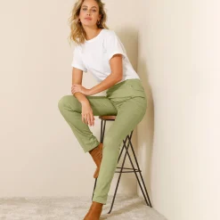 Broek<Blancheporte Rechte broek met elastische taille lindegroen