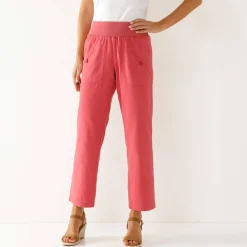 Broek<Blancheporte Rechte 7/8-broek met elastische taille, linnen/katoen framboos