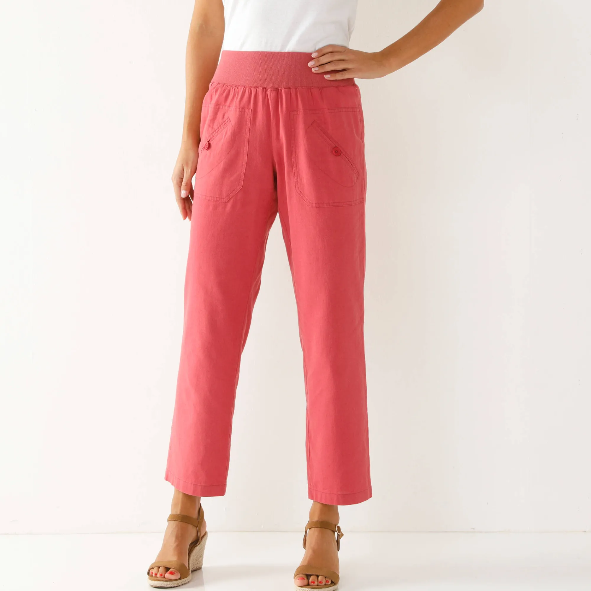 Broek<Blancheporte Rechte 7/8-broek met elastische taille, linnen/katoen framboos