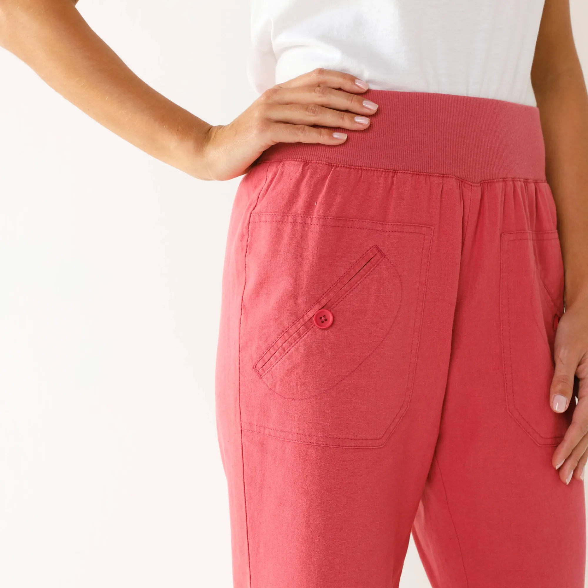 Broek<Blancheporte Rechte 7/8-broek met elastische taille, linnen/katoen framboos