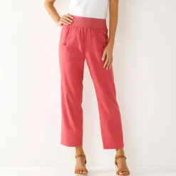 Broek<Blancheporte Rechte 7/8-broek met elastische taille, linnen/katoen framboos