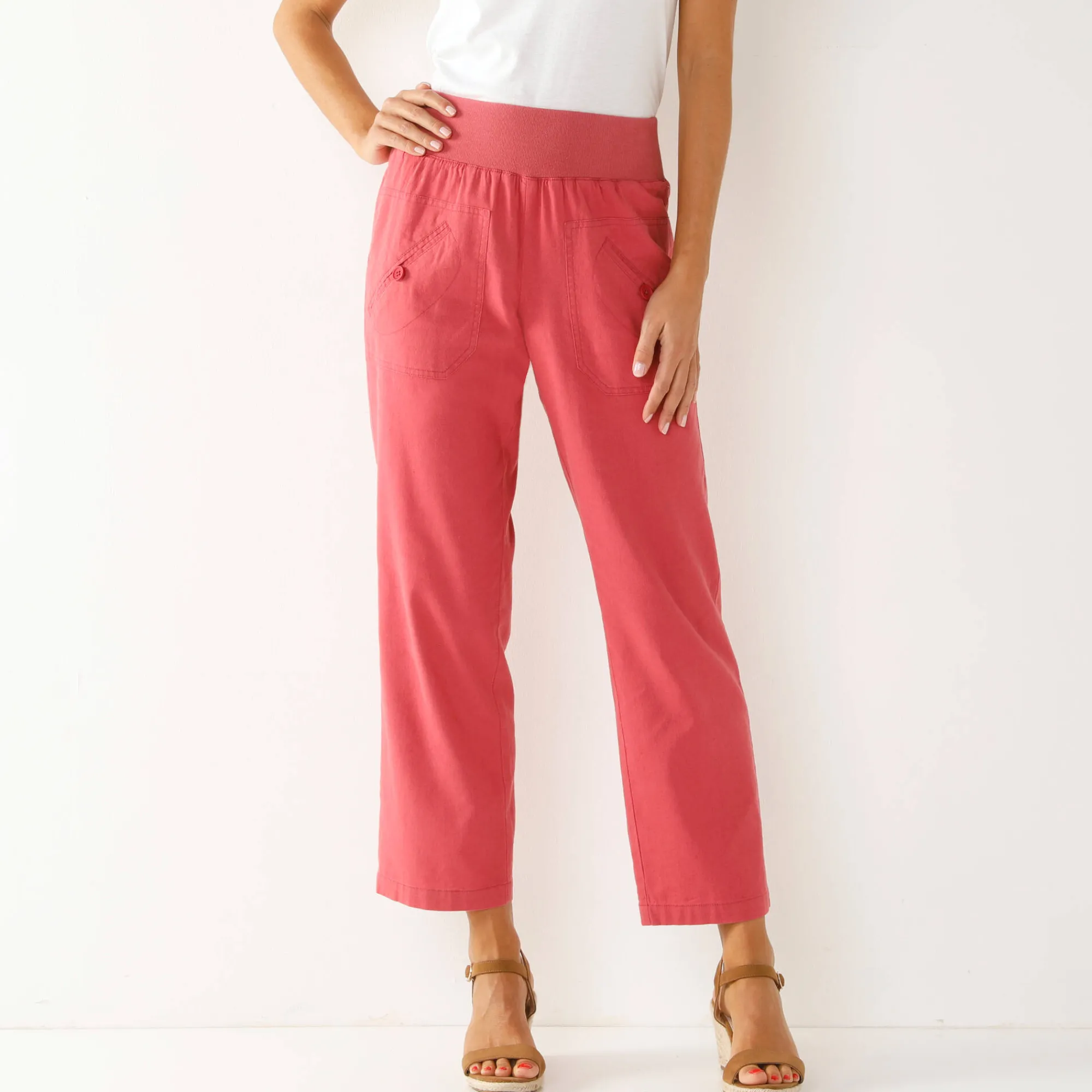 Broek<Blancheporte Rechte 7/8-broek met elastische taille, linnen/katoen framboos