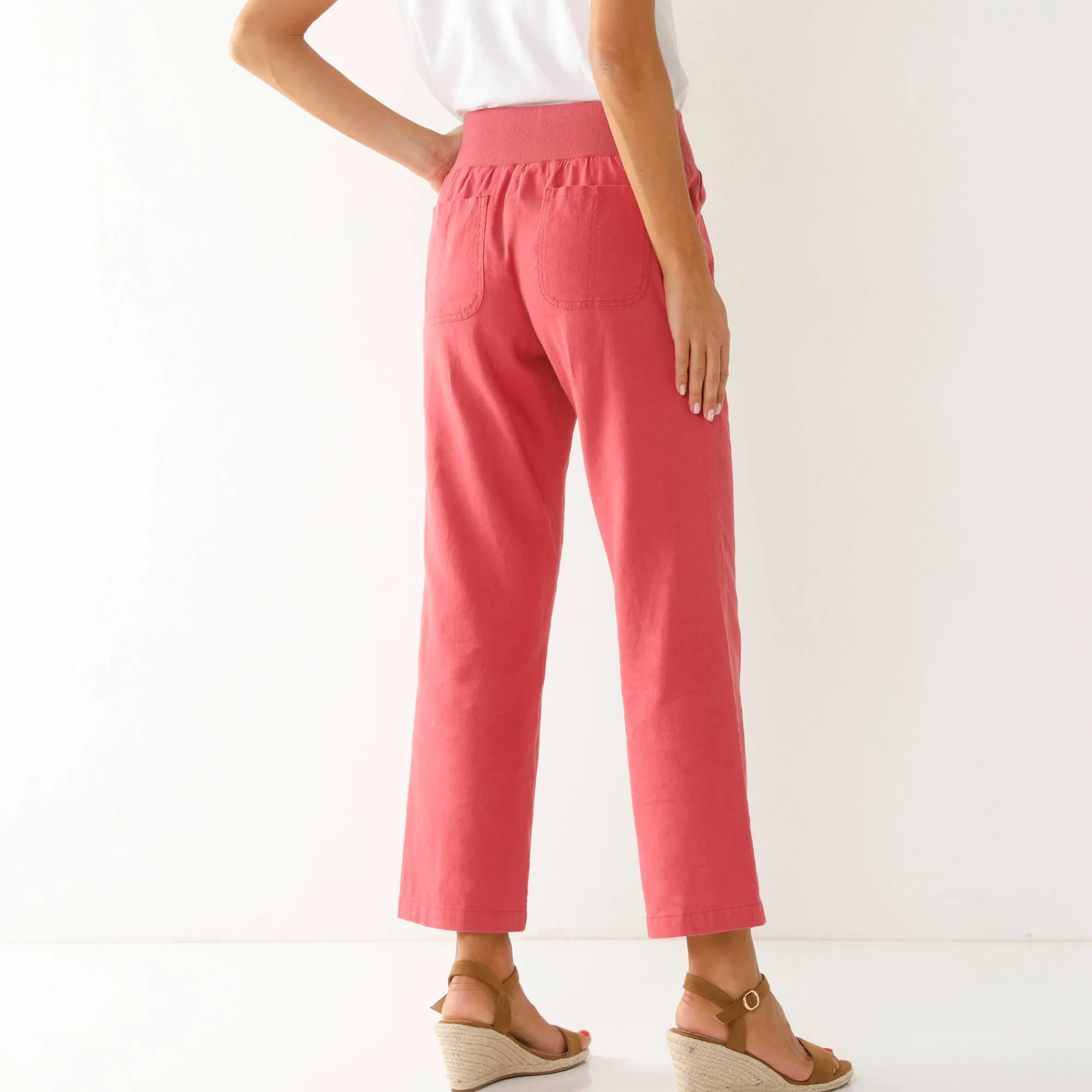 Broek<Blancheporte Rechte 7/8-broek met elastische taille, linnen/katoen framboos