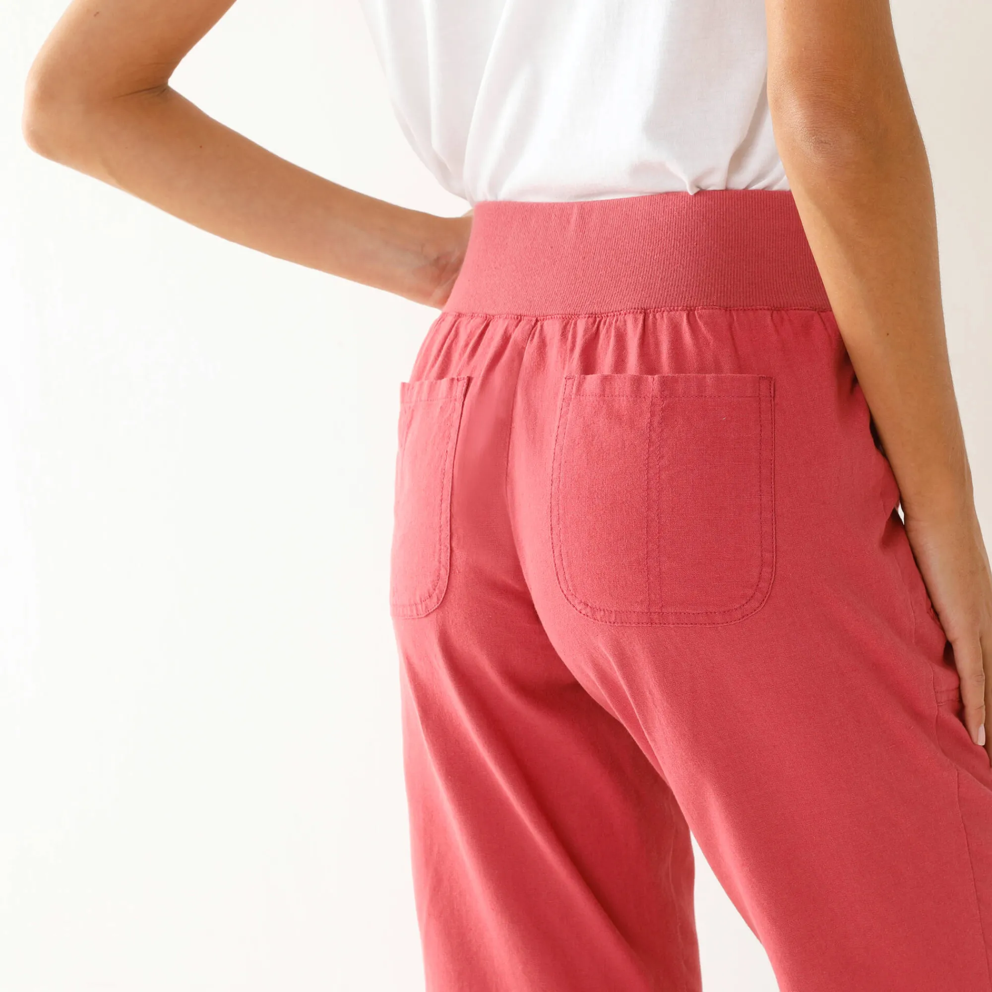 Broek<Blancheporte Rechte 7/8-broek met elastische taille, linnen/katoen framboos