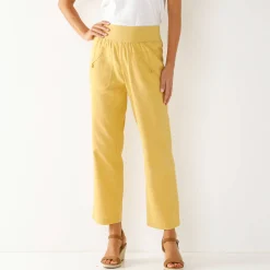 Broek<Blancheporte Rechte 7/8-broek met elastische taille, linnen/katoen oker