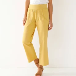 Broek<Blancheporte Rechte 7/8-broek met elastische taille, linnen/katoen oker