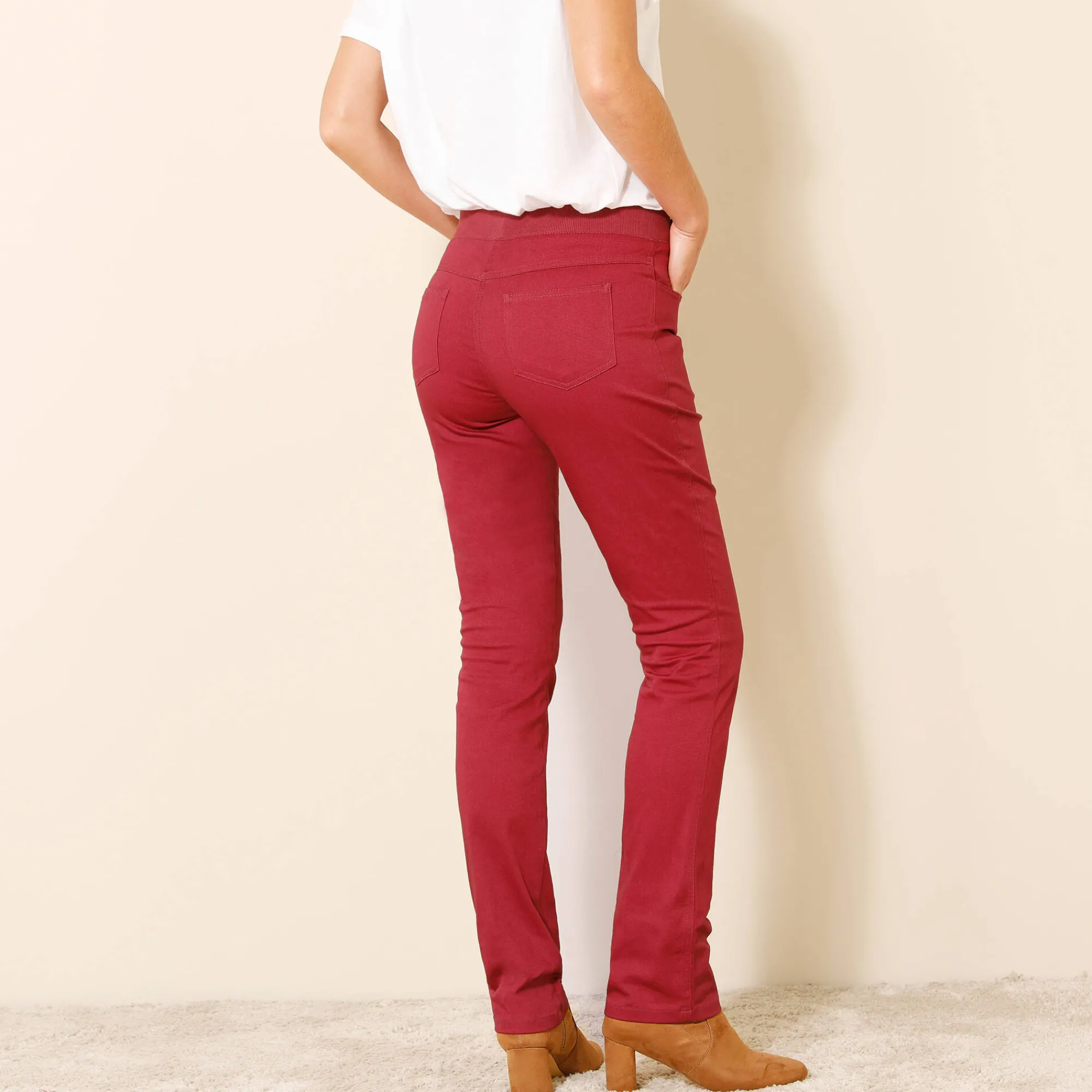 Broek<Blancheporte Rechte broek met elastische taille rood