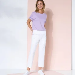 Broek<Blancheporte Rechte 7/8-broek met elastische taille, linnen/katoen wit