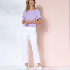 Broek<Blancheporte Rechte 7/8-broek met elastische taille, linnen/katoen wit