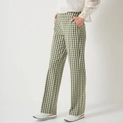 Broek<Blancheporte Rechte broek met ingeweven ruiten groen / ecru