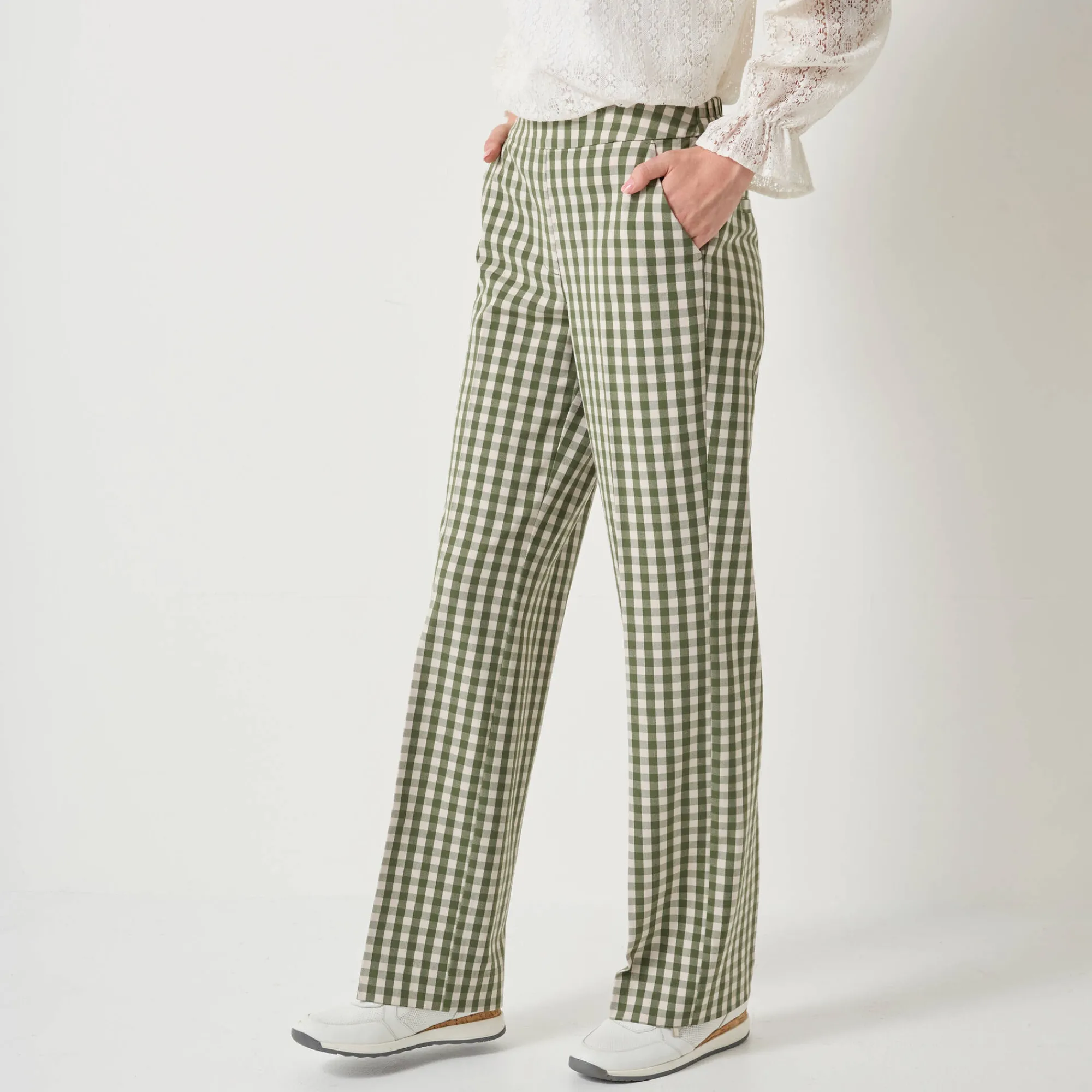 Broek<Blancheporte Rechte broek met ingeweven ruiten groen / ecru
