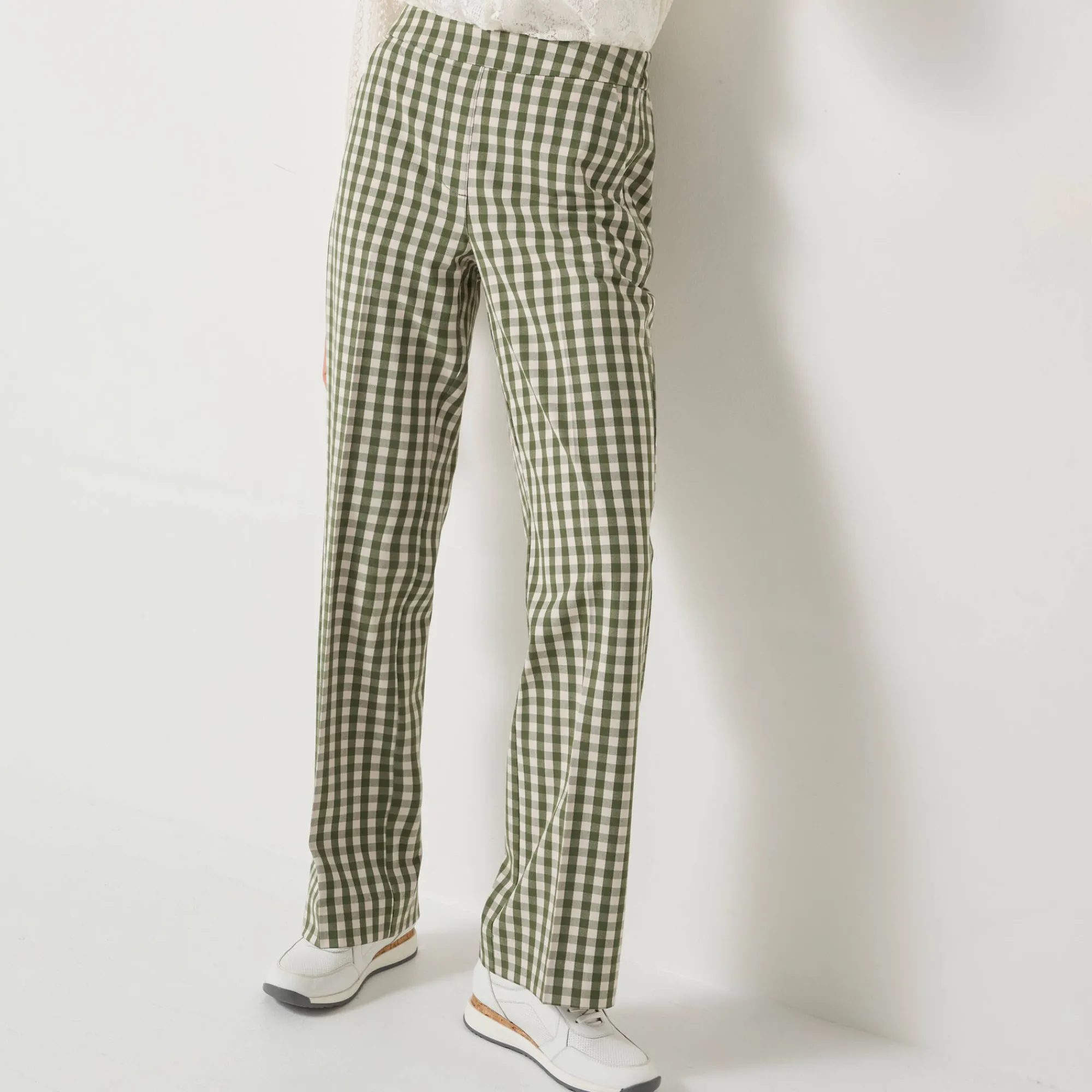 Broek<Blancheporte Rechte broek met ingeweven ruiten groen / ecru