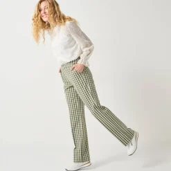 Broek<Blancheporte Rechte broek met ingeweven ruiten groen / ecru