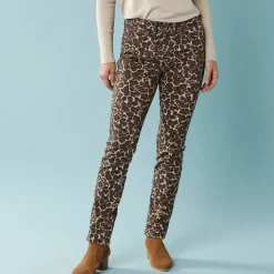 Broek<Blancheporte Rechte broek met luipaardprint, kleine lengtes taupe / chocolade
