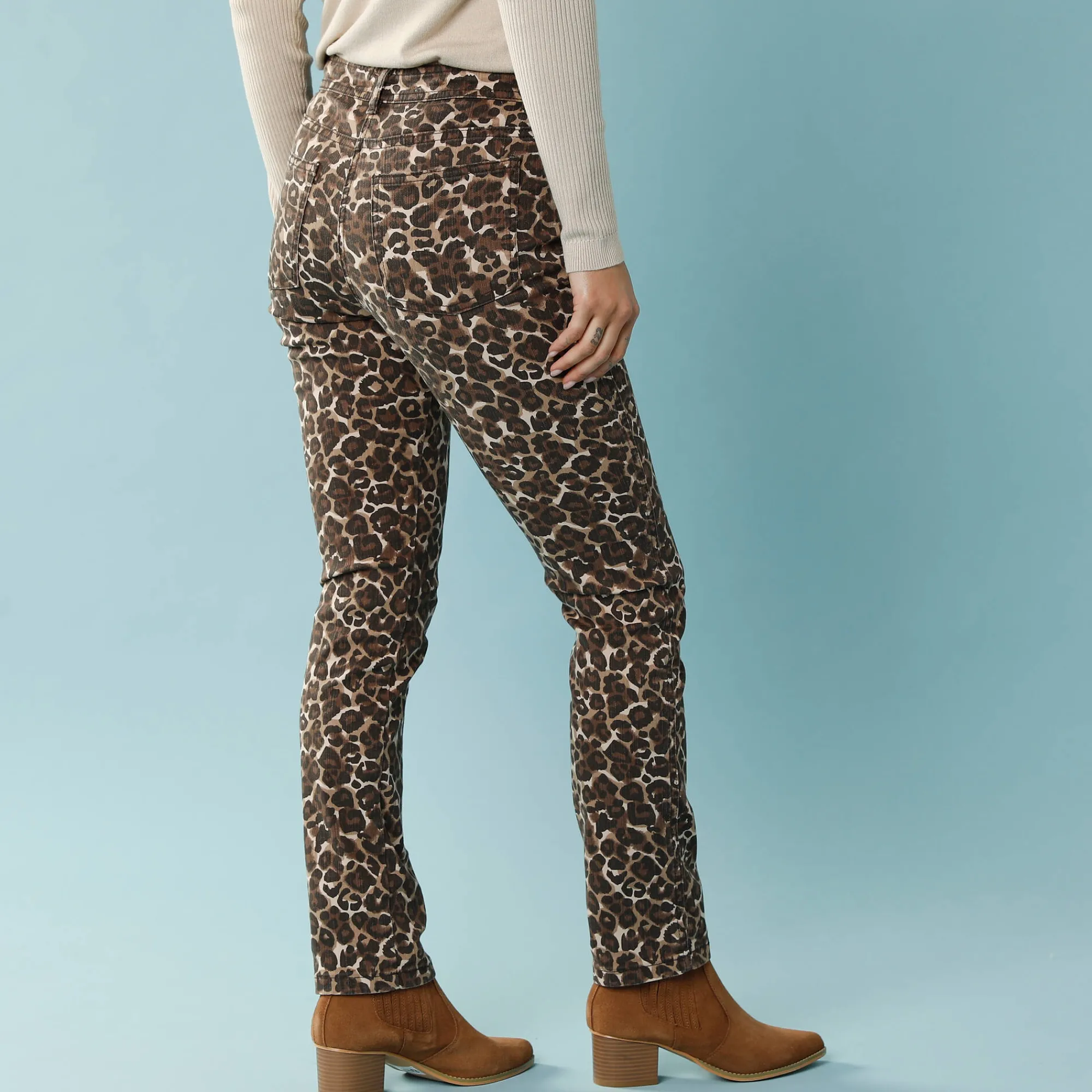 Broek<Blancheporte Rechte broek met luipaardprint, kleine lengtes taupe / chocolade