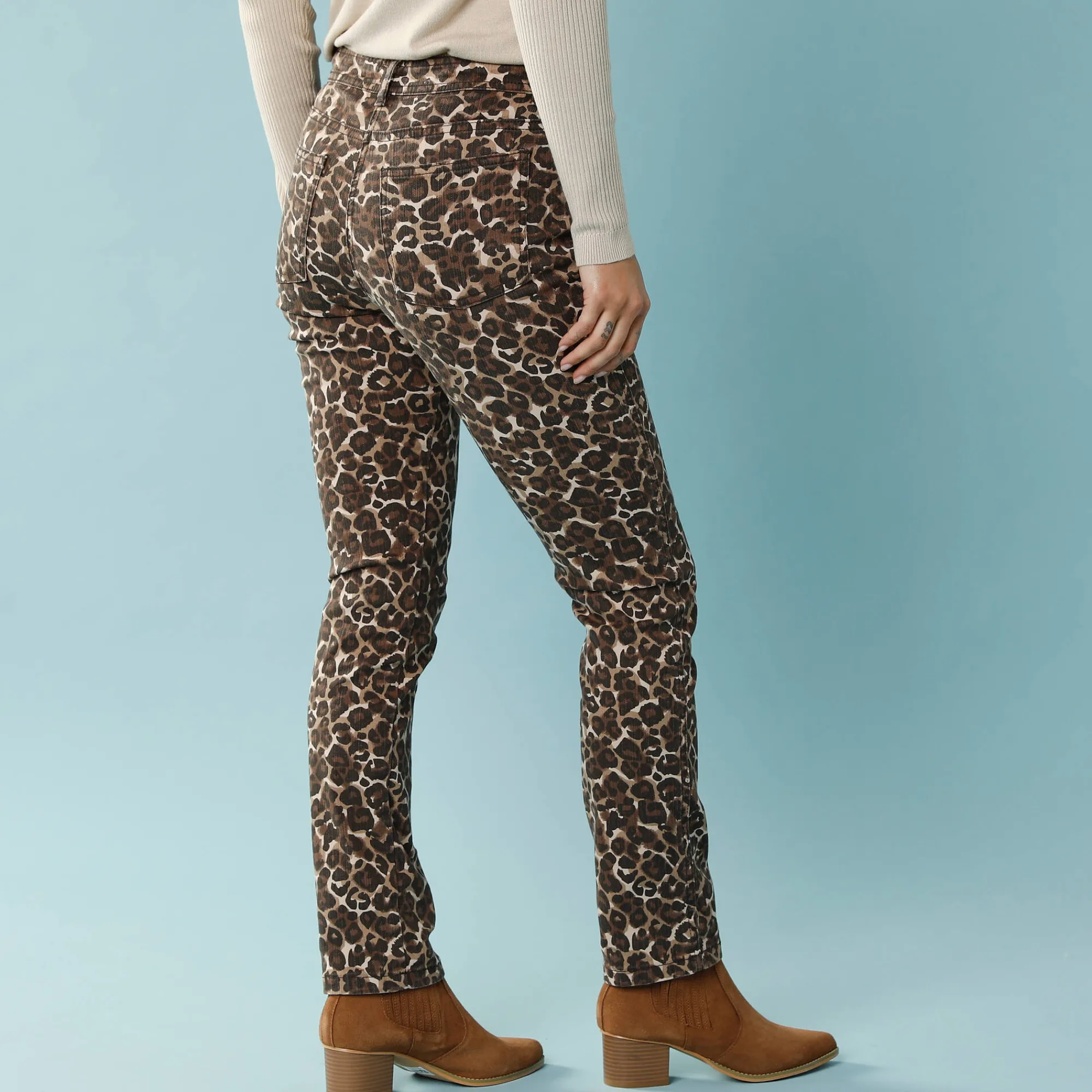 Broek<Blancheporte Rechte broek met luipaardprint, kleine lengtes taupe / chocolade