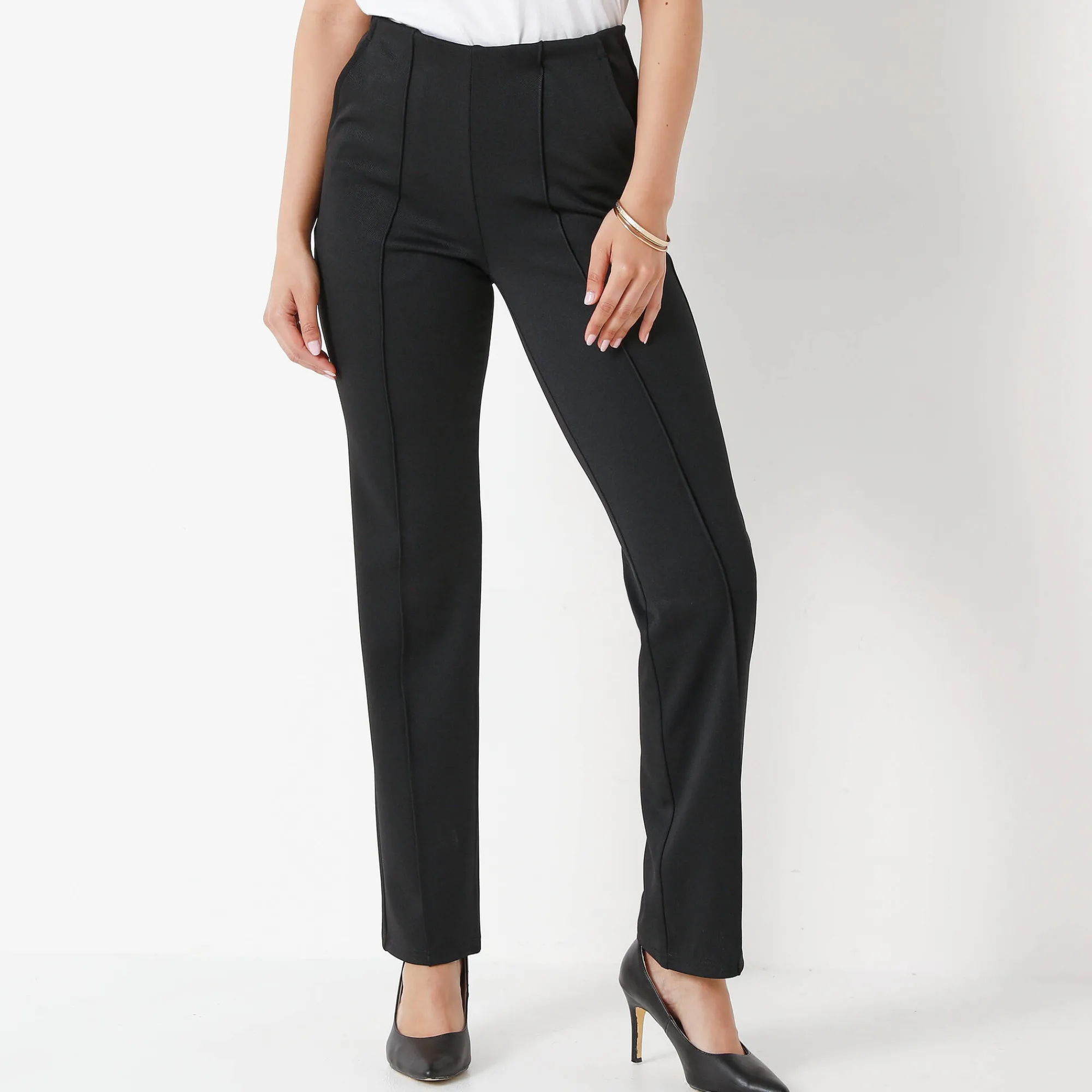 Broek<Blancheporte Rechte broek met platte buik-effect, tricot zwart