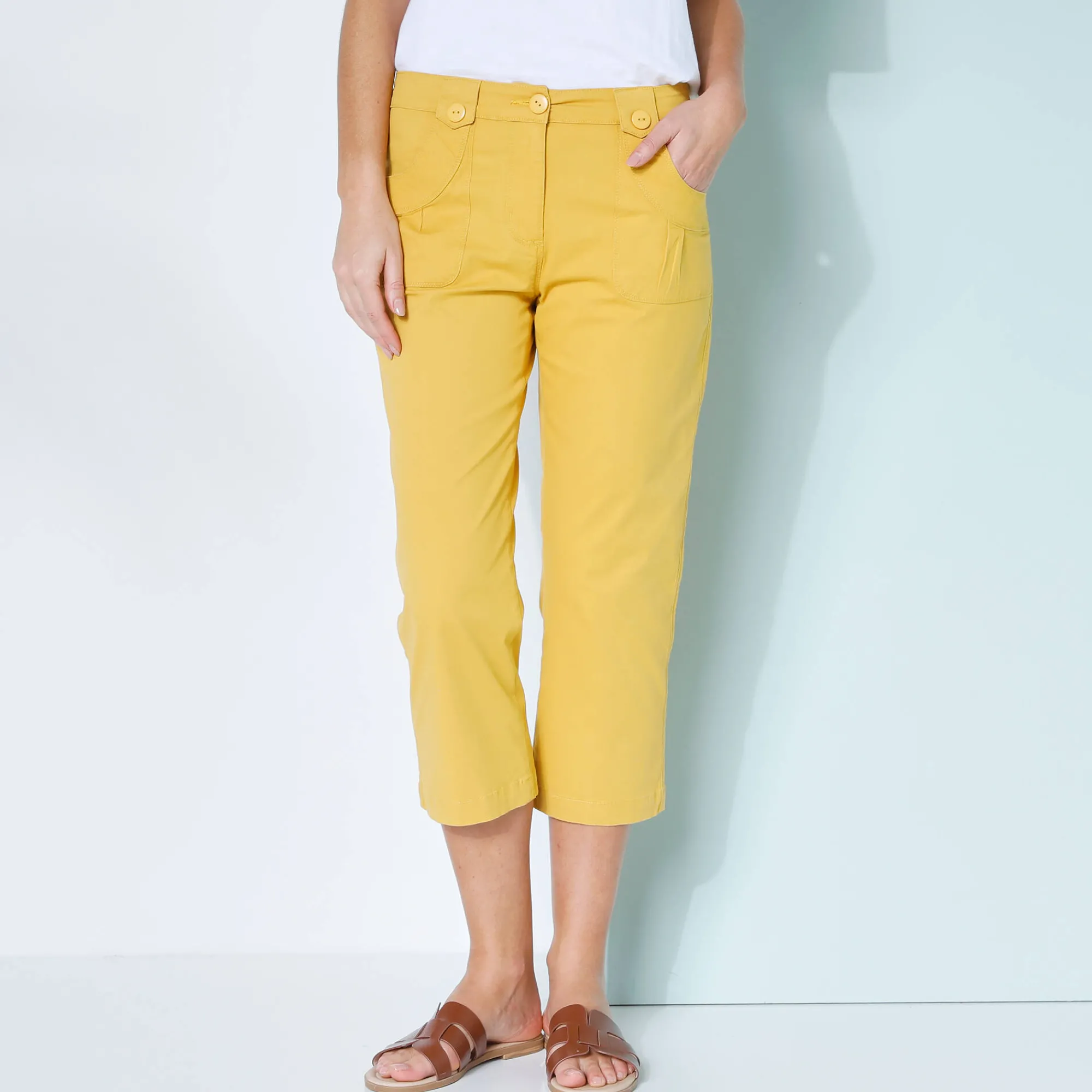 Broek<Blancheporte Rechte 7/8-broek met stretch saffraangeel