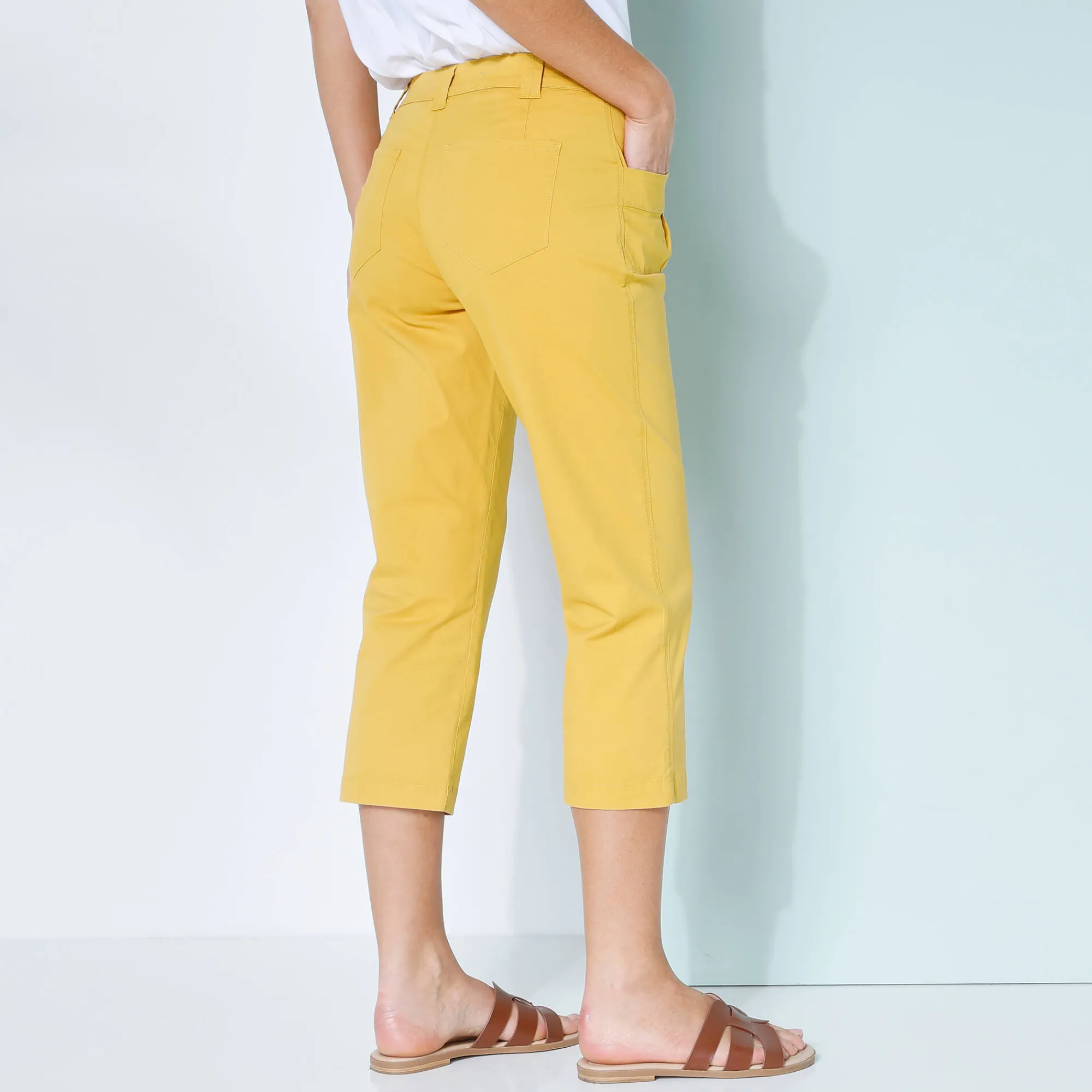 Broek<Blancheporte Rechte 7/8-broek met stretch saffraangeel