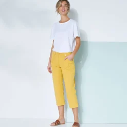 Broek<Blancheporte Rechte 7/8-broek met stretch saffraangeel