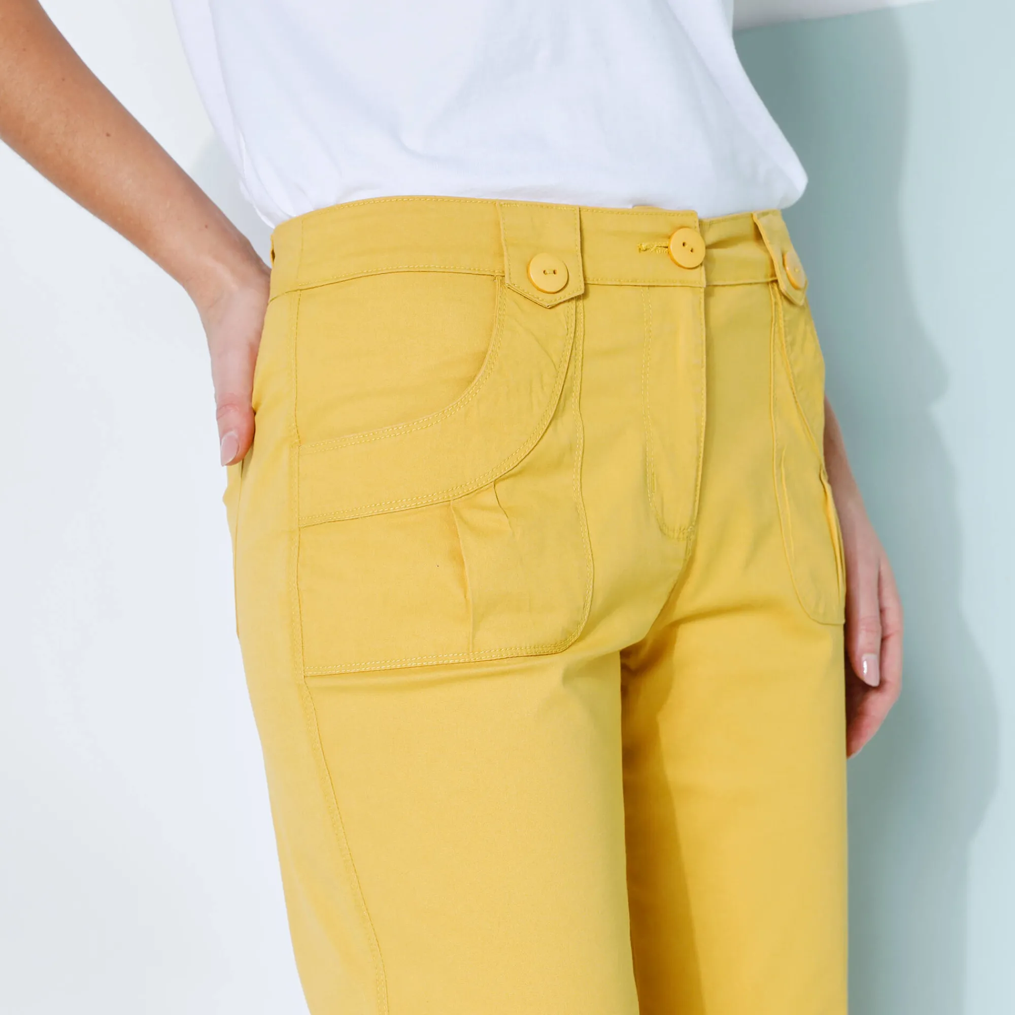 Broek<Blancheporte Rechte 7/8-broek met stretch saffraangeel
