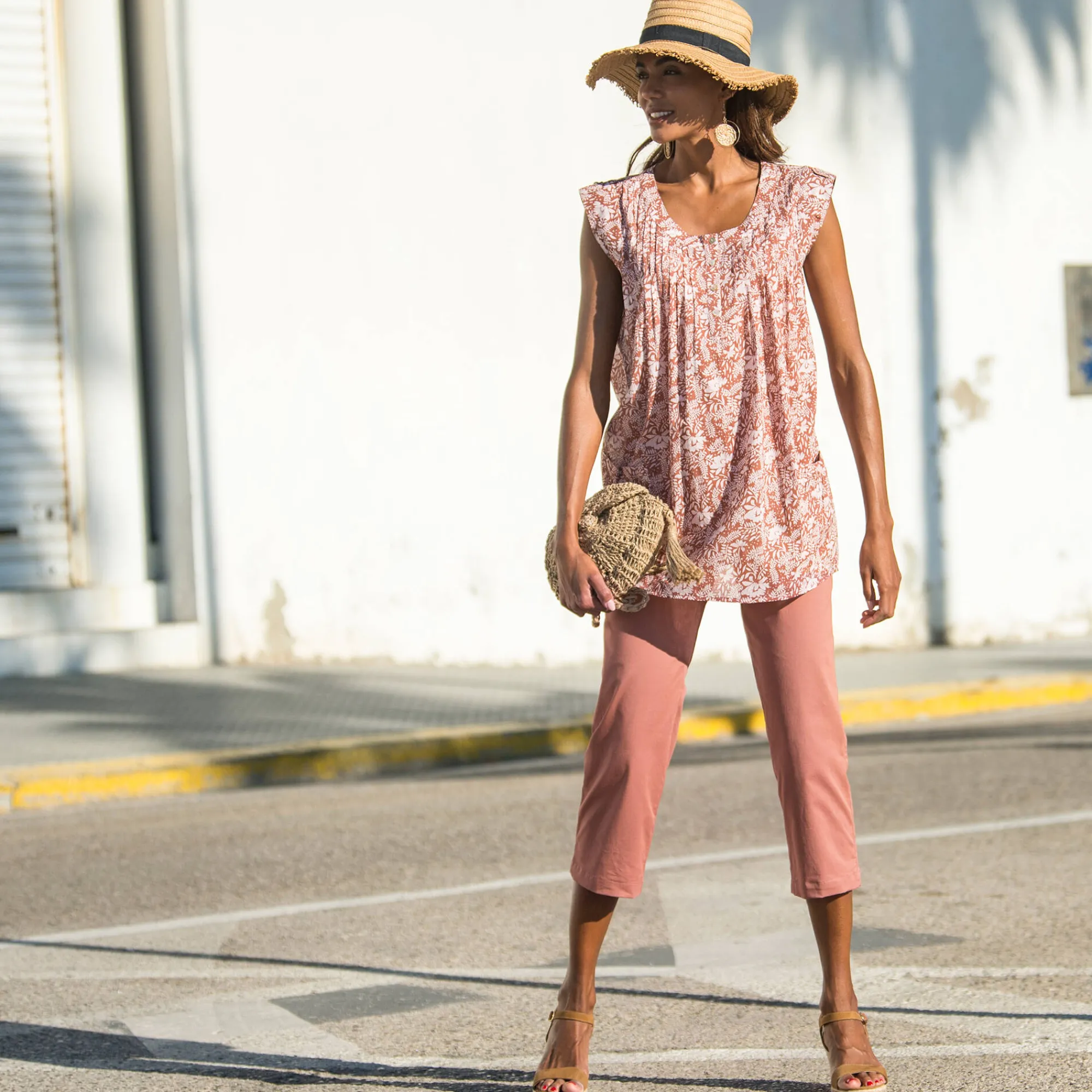 Broek<Blancheporte Rechte 7/8-broek met stretch theeroze