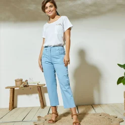 Broek<Blancheporte Rechte 7/8-broek met stretch blauw