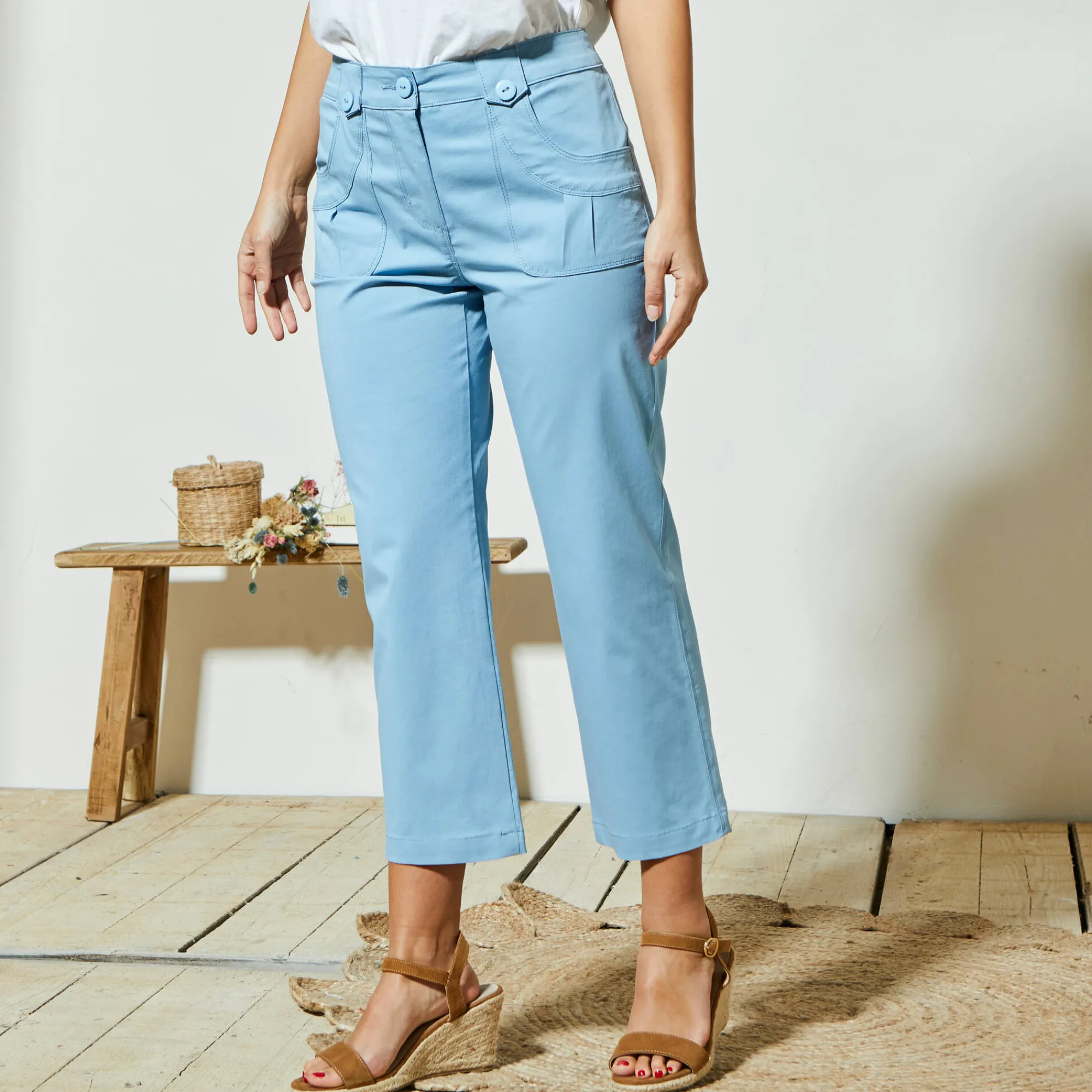 Broek<Blancheporte Rechte 7/8-broek met stretch blauw