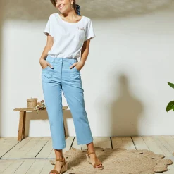 Broek<Blancheporte Rechte 7/8-broek met stretch blauw