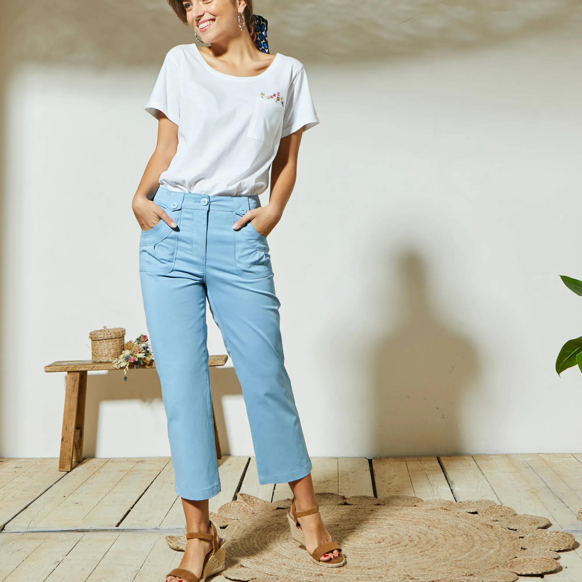 Broek<Blancheporte Rechte 7/8-broek met stretch blauw