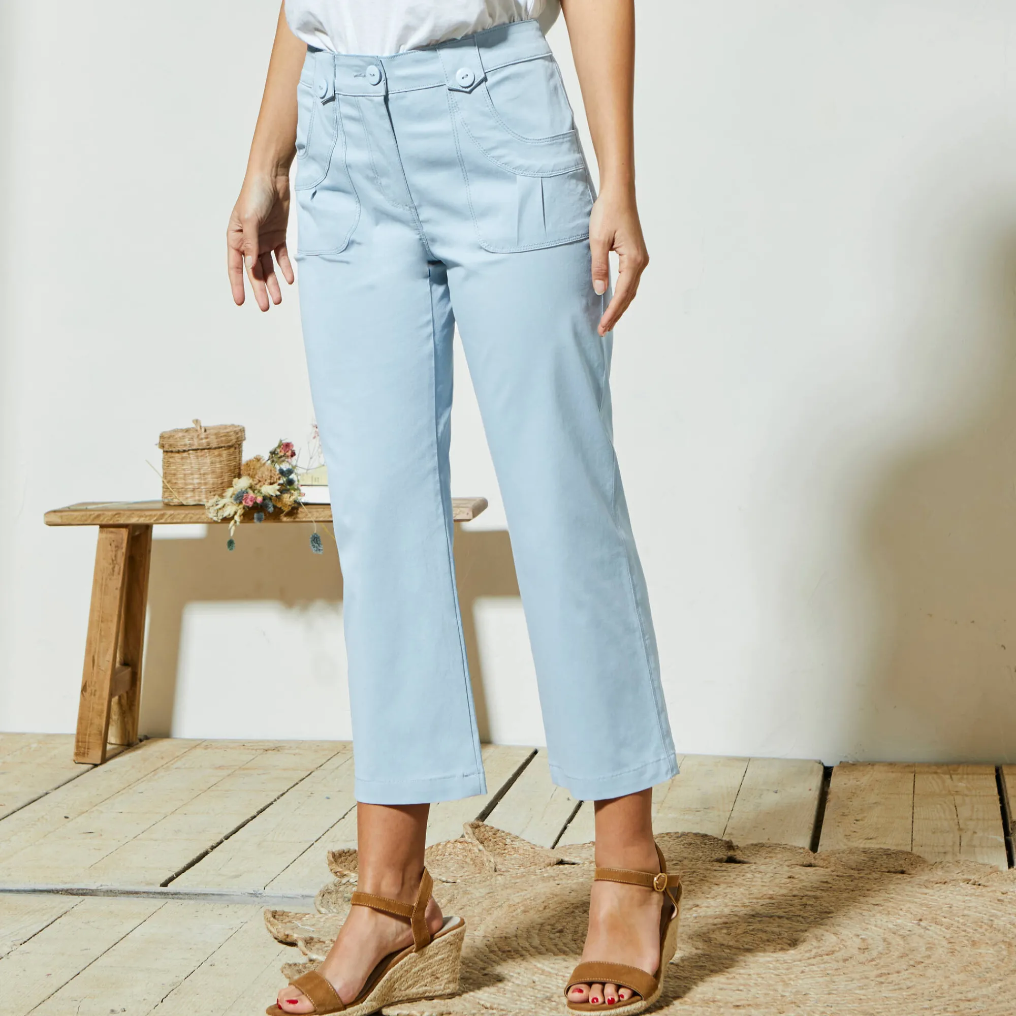 Broek<Blancheporte Rechte 7/8-broek met stretch hemelsblauw