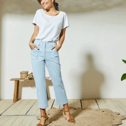Broek<Blancheporte Rechte 7/8-broek met stretch hemelsblauw