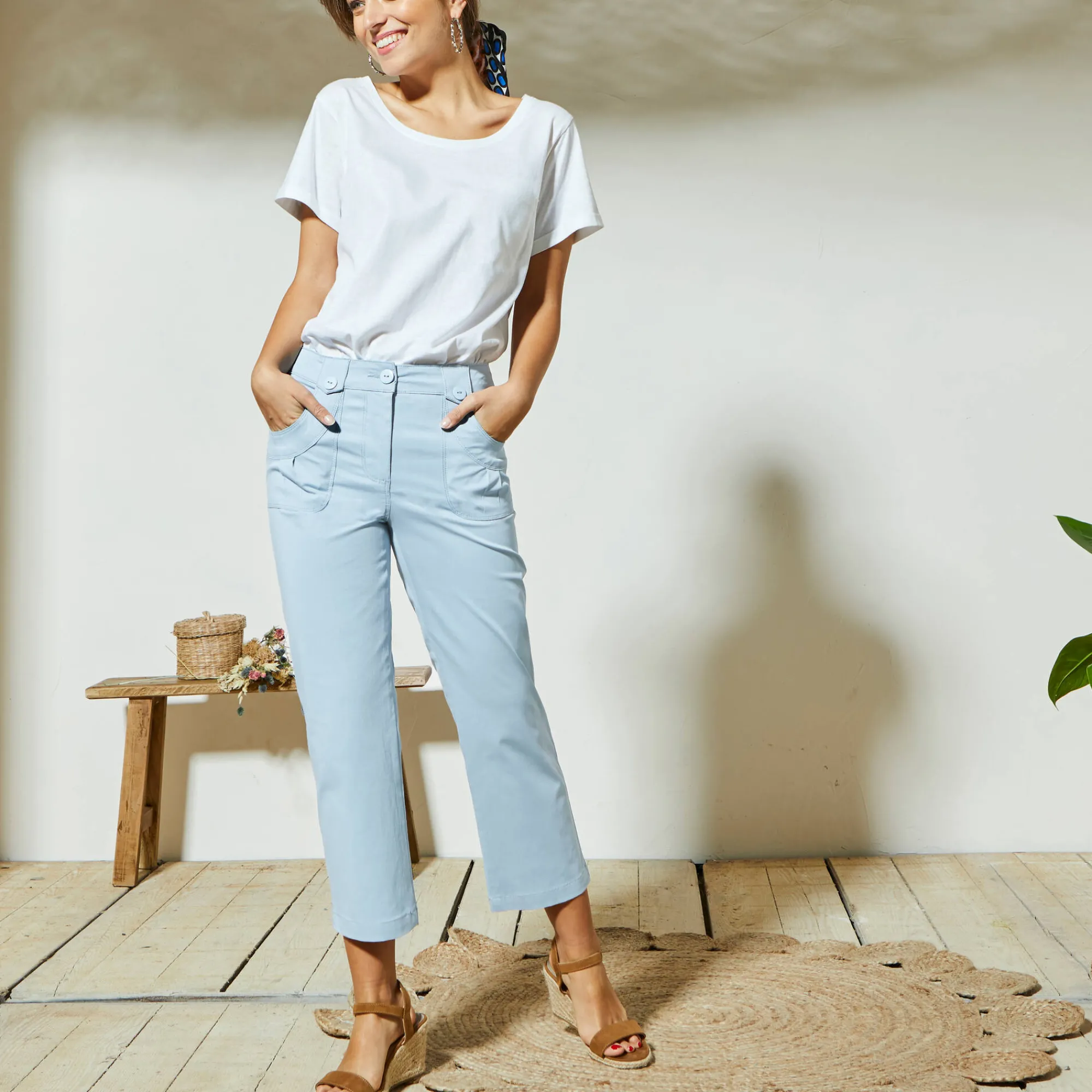Broek<Blancheporte Rechte 7/8-broek met stretch hemelsblauw