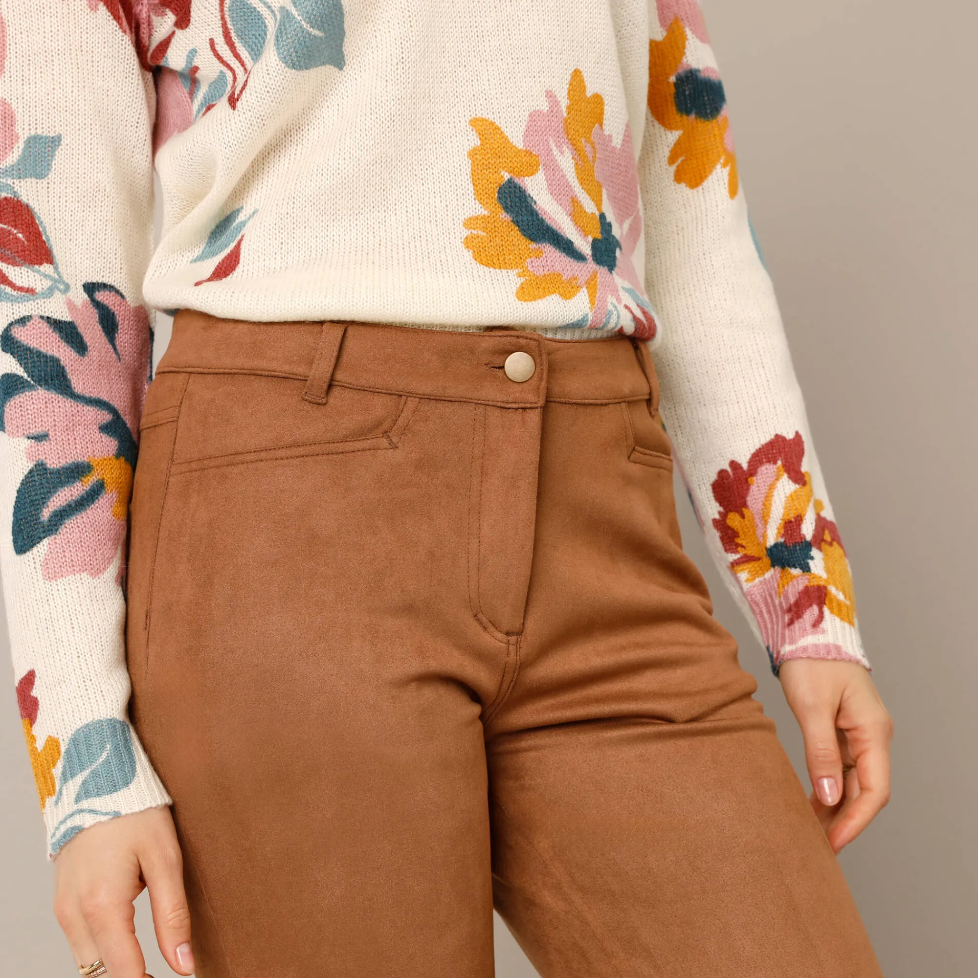 Broek<Blancheporte Rechte broek, suedinetricot hazelnootbruin